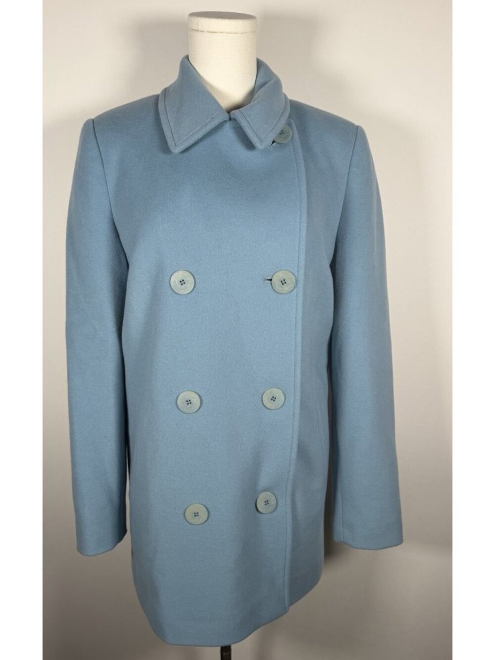 L.L. Bean light blue wool cashmere double-breasted pea coat preppy classic 10